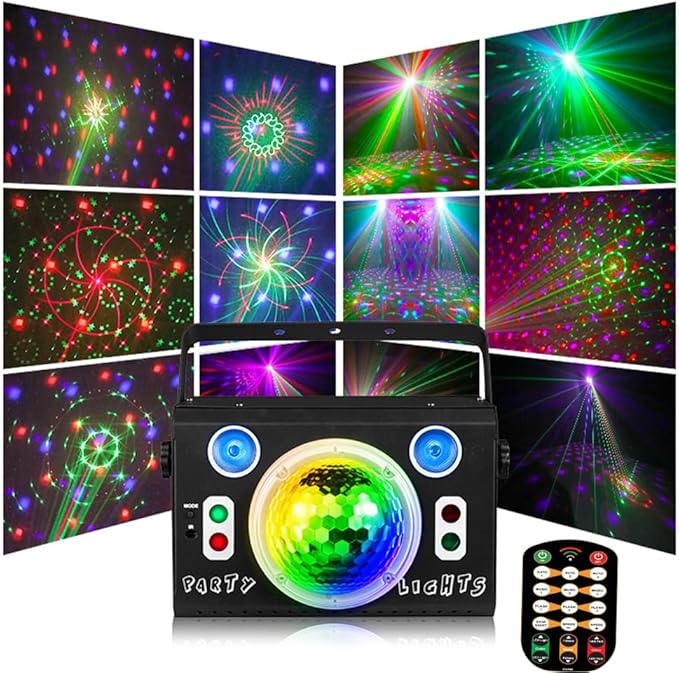 Disco Light,Party Lights, RGB 4 Lens Sound Activated DJ Strobe Stage Lights for Parties Birthday Christmas Gifts Wedding Karaoke Bar Club Pub Home Room Halloween Decorations