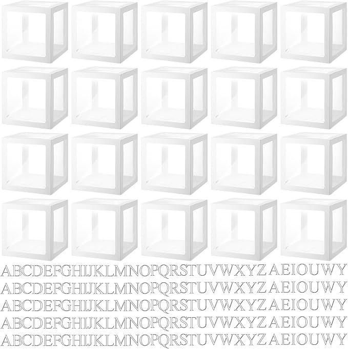 20 Pcs Transparent Balloon Boxes Baby Boxes with 165 Letters Clear Balloon Box Blocks for Baby Shower Gender Reveal Grad Birthday Party Bridal Wedding Anniversary Backdrop Decoration (White)