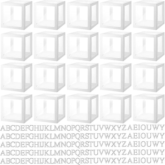 20 Pcs Transparent Balloon Boxes Baby Boxes with 165 Letters Clear Balloon Box Blocks for Baby Shower Gender Reveal Grad Birthday Party Bridal Wedding Anniversary Backdrop Decoration (White)