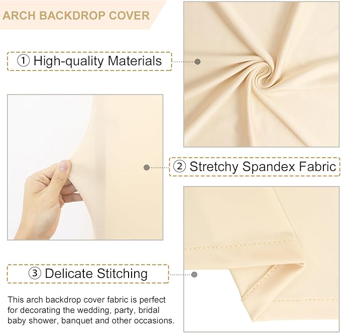 Beige Arch Cover Set 6FT 6.6FT 7.2FT Spandex Arch Stand Covers Chiara Round Top Arch Cover for Wedding Half Arch Covers Arch Stand Cover for Baby Shower Party