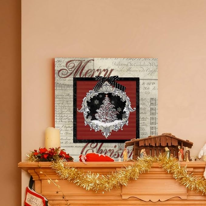 Renditions Gallery Merry Christmas Tree Wall Art, Cute Winter Decor, Antique Sheet Music Paper Design, Snowflakes, Premium Gallery Wrapped Canvas, Ready to Hang, 40 in H x 40 in W, Made in America