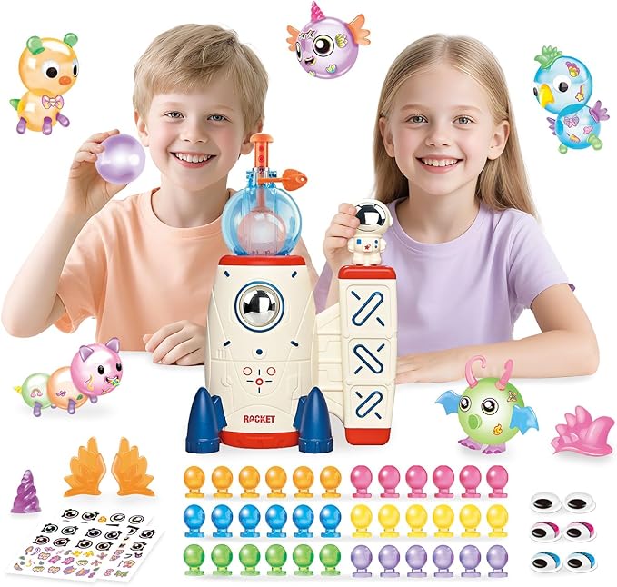 Space Rocket Sticky Balloon with Pump - 219 Pcs DIY Balloon Animals Kit, Creative Sticky Balloon Maker Toy for Kids with Strickers, Accessories, Birthday Gifts for Boys Girls Ages 3+