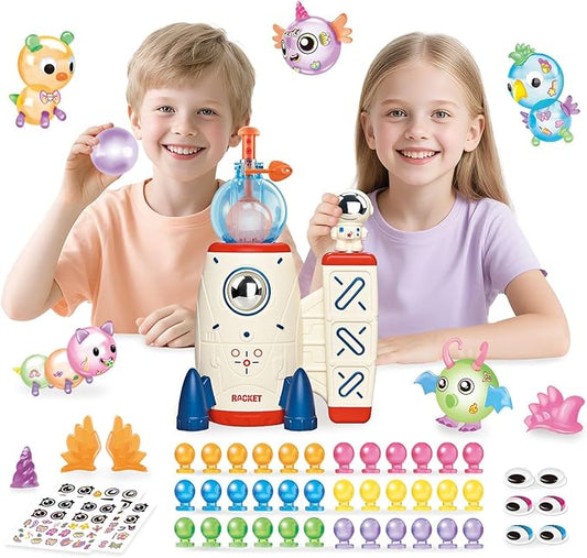 Space Rocket Sticky Balloon with Pump - 219 Pcs DIY Balloon Animals Kit, Creative Sticky Balloon Maker Toy for Kids with Strickers, Accessories, Birthday Gifts for Boys Girls Ages 3+