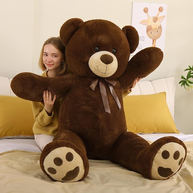 Tezituor Big Teddy Bear 5ft, Fluffy Life Size Giant Stuffed Animal, Cute Embroidered Paws Plush Gift for Kids, Girlfriend, Boyfriend, Valentines, Dark Brown