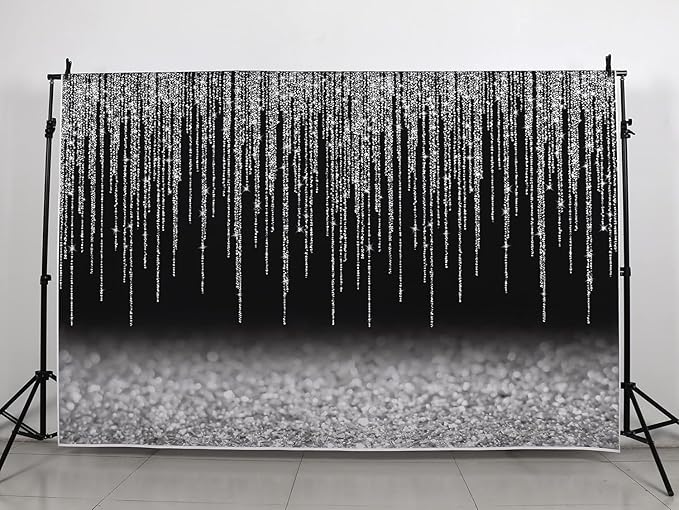 Black Silver Glitter Backdrop 12x8ft Graduation Birthday New Year Housewarming Retirement Party Background for Photography Theme Party Banner Studio Photo Booth Props