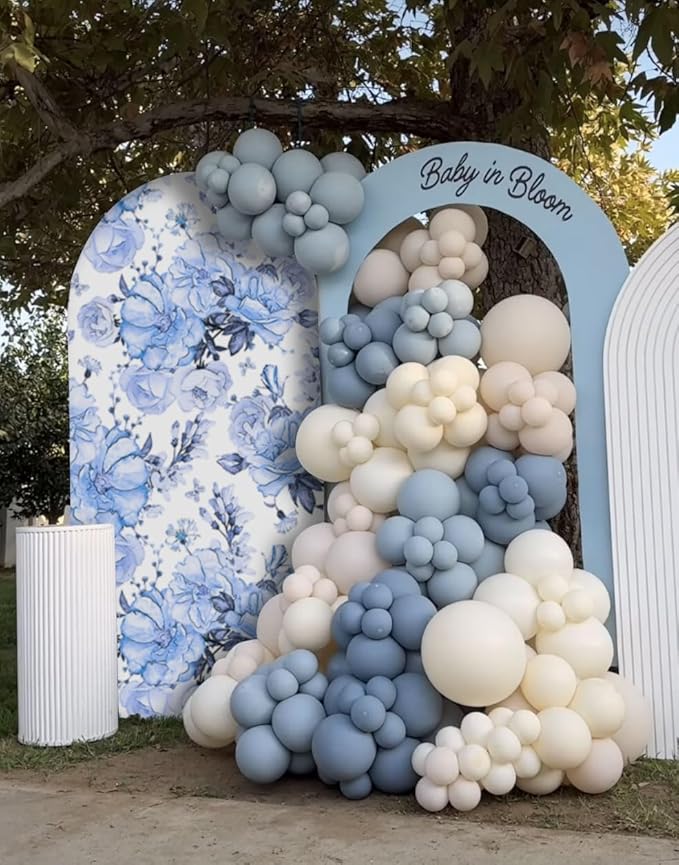 Blue Florasl Arch Backdrop Cover Baby in Bloom Baby Shower Decorations Arch Stand Spandex Covers Afternoon Tea Event Wedding Birthday Party Decors (2.6x6ft Cover,3853)