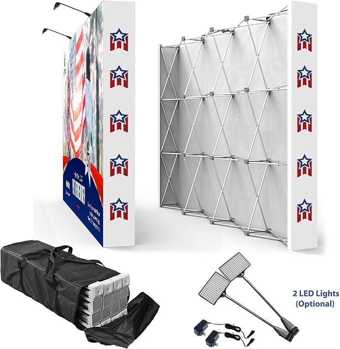 Fabric Pop Up Display Stand Custom Exhibit Booth Trade Show Backdrop Display Banner Collapsible Pop-Up Backdrop with Stand 17.5x7.5 FT