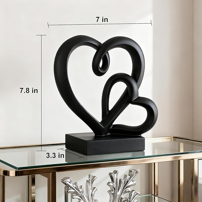 Valentine's Day Wedding Anniversary Couples Gifts-Two Hearts Decor Resin Statue,1st to 50th for Her/Him,Engagement Present, Shimmering Love Symbol for Couple, Romantic Home Accent