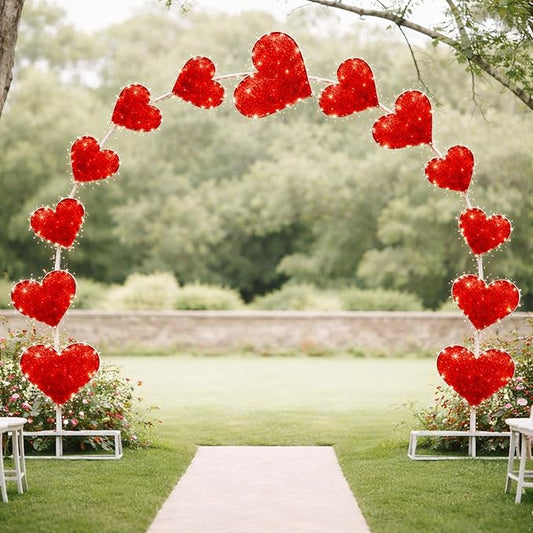 VIHOSE 10ft Valentine's Day Heart Light Arch LED Outdoor Arches Decor with Flasher Modes Love Pathway Markers Lights for Valentine Proposal Wedding Engagement and Birthday Party Yard Lawn Decor
