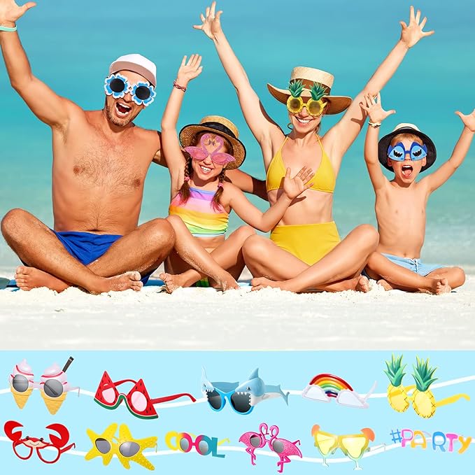 Junkin 24 Pairs Luau Party Sunglasses Funny Hawaiian Tropical Glasses Favors Novelty Fancy Eyeglasses Photo Booth Props for Adults Teens Birthday Summer Beach Themed Party Supplies Decoration