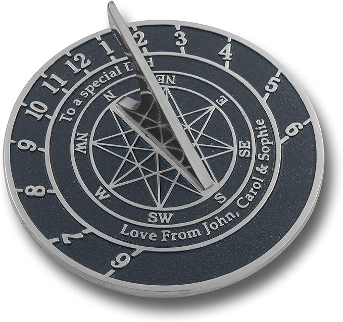 The Metal Foundry Personalized Large Aluminum Sundial Gift. This Unique Gift Idea for Him Or Her is Cast with Your Message and Will Make The Perfect Present for Birthday, Anniversary Or Christmas