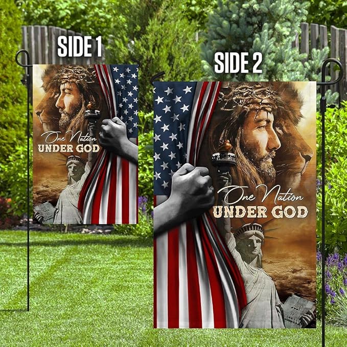 FLAGWIX Christian Patriot American Flags - Decorations For Home, Outside, House Flag 30x40 Decoration, Jesus Lion Double Sided Heavy Duty Canvas Indoor Outdoor Flags