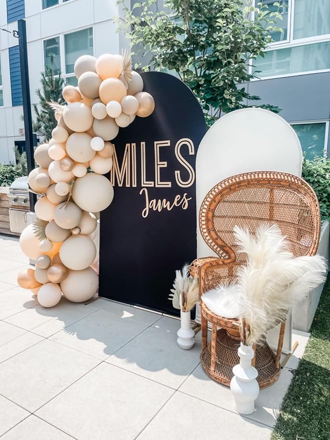 7.2 FT Wedding Arch Backdrop Stand and Cover Set | Metal Backdrop Arch Stand, Balloon Stand, Water Bags | Party, Bridal Show, Birthday, Baby Shower Decorations (Black Cover)