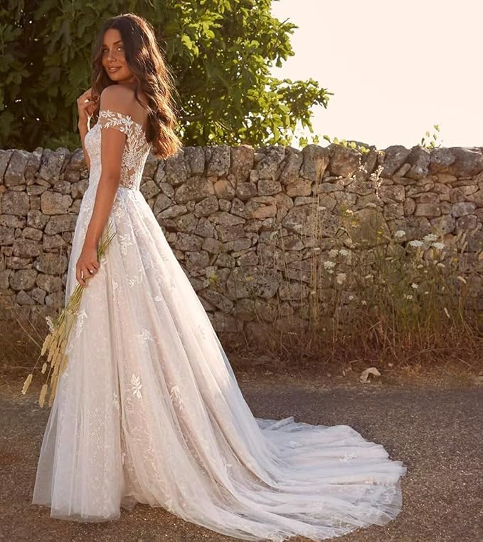 Boho Lace Wedding Dresses for Bride 2026 Tulle Long Sleeve Wedding Dress Ball Gowns Satin Mermaid Bridal Gown