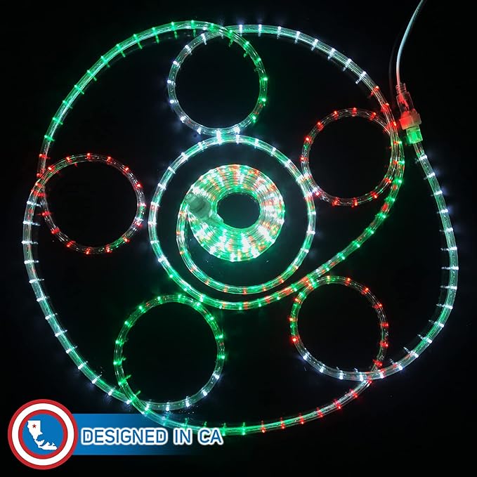 Russell Decor 20ft LED Rope Lights Indoor Outdoor Decorative Lighting for Party Trees Patio Deck Flexible String Lights(Red White Green)
