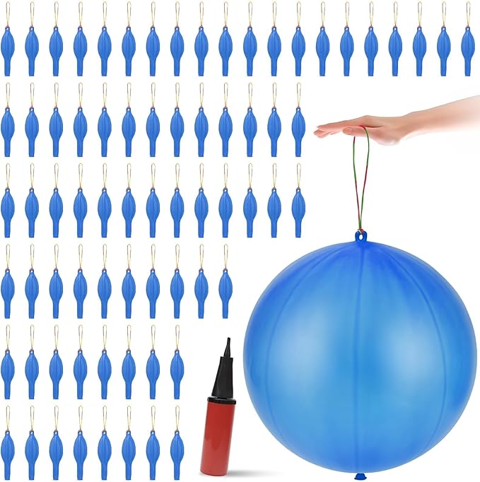 200 Pcs Punch Balloons Heavy Duty Punching Balloon Halloween Party Favors with Rubber Band Handle and Air Pump for Birthday Halloween Goodie Bag Stuffer Supply (Blue)