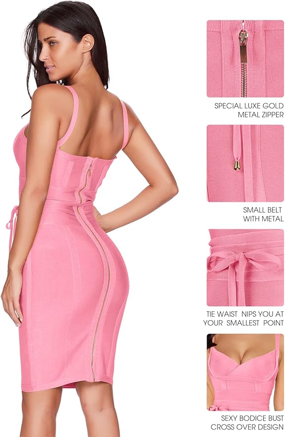 meilun Womens Rayon Belt Detail Bandage Bodycon Party Dress