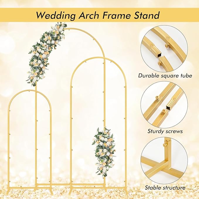Wedding 3-piece metal wedding arch background bracket (4, 5, 6) with cover cloth - suitable for weddings, birthdays, baby showers, and anniversary celebrations (Beige, 6*6.6*7.2)