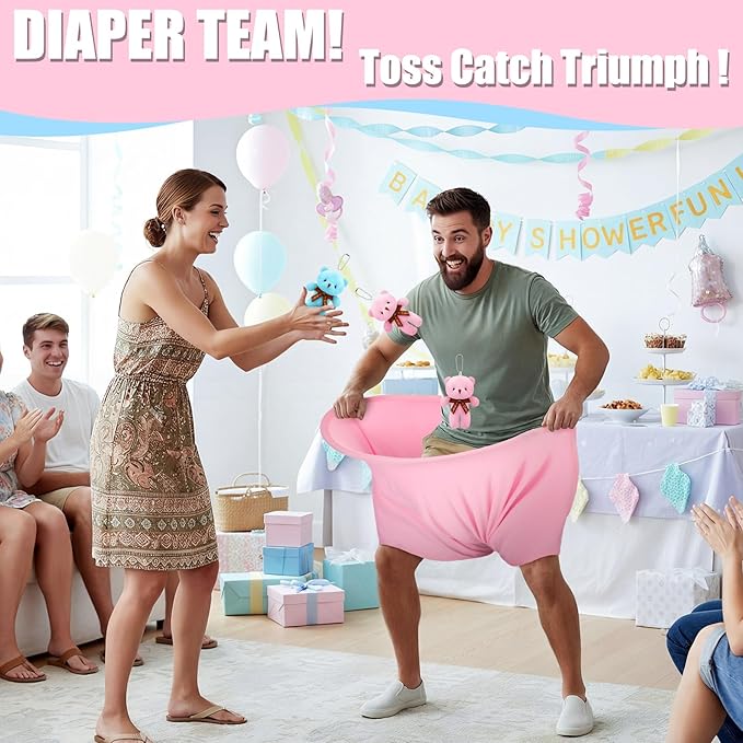 22 Pcs Funny Baby Shower Diapers Games Activities Fun Bridal Shower Games How Many Plushies Can You Catch in Your Big Diaper Gender Reveal for Boys Girls Adults (Classic,Pink and Blue)