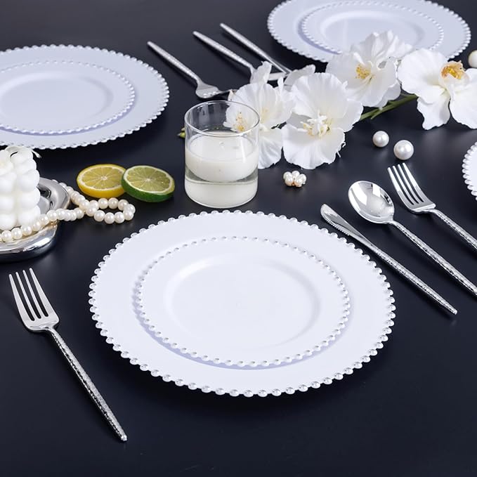 Supernal 360Pcs Silver Plastic Silverware,Disposable Silverware Heavy Duty,Hammered Disposable Cutlery,Plastic Utensils Set Include 120 Knives,120 Forks and 120 Spoons for Wedding,Party&Halloween