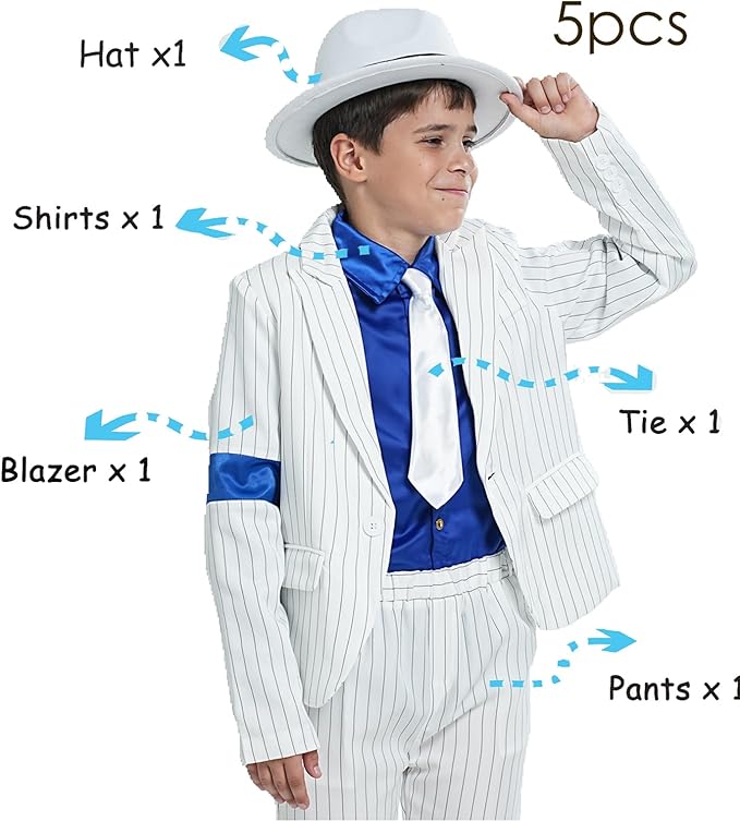 Boys White Striped Blue Armband Suit Birthday Halloween Party Cosplay Costumes for Kids