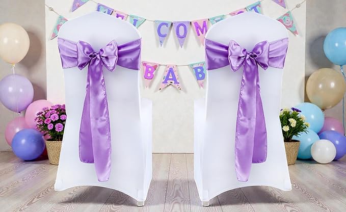 VDS Satin Chair Sashes Chair Cover Back Tie Sateen Bows Ribbon for Wedding Birthday Graduation Engagement Ceremony Event Party Banquet Venue Hotel All Dining Chair Decoration (200PC) (Lavender)