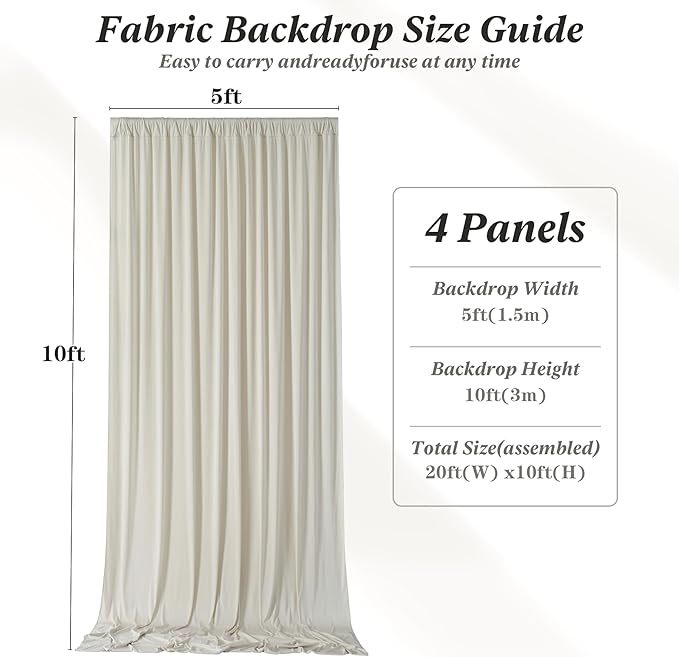 20 ft x 10 ft Wrinkle Free Beige Backdrop Curtain for Parties, 4 Panels 10ft Polyester Beige Photo Backdrop Drapes for Graduation Birthday Wedding Party Stage Curtains