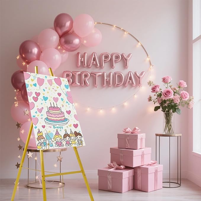 Gold Easel Stand for Sign–Adjustable Floor Heavy Duty Metal Display Easel for Wedding Signs, Art, Posters, Pictures Welcome Signs 4-Tier Height Commercial Display Easel for Parties & Galleries