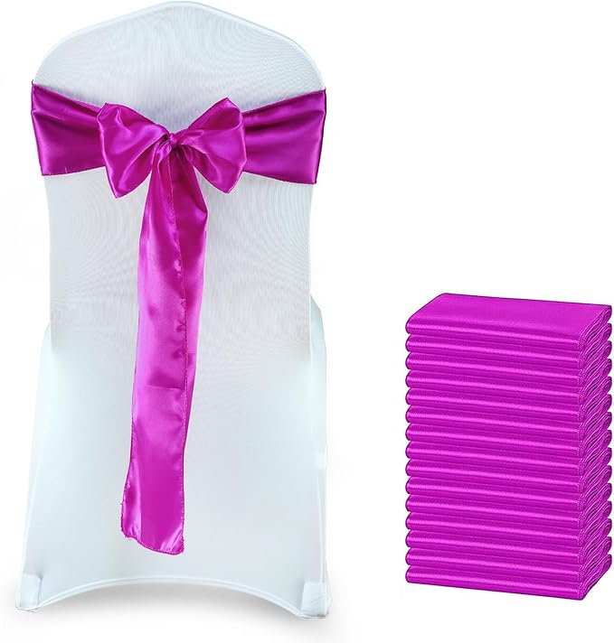VDS Satin Chair Sashes Chair Cover Back Tie Sateen Bows Ribbon for Wedding Birthday Graduation Engagement Ceremony Event Party Banquet Venue Hotel All Dining Chair Decoration (75PC) (Magenta Violate)