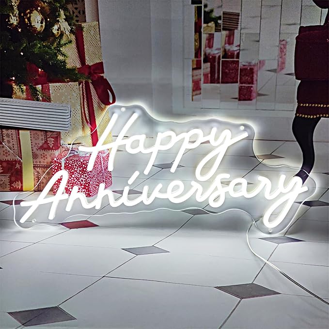 Happy Anniversary Neon Sign,Led Signs, Decoration Neon Lights for Bar Pub Christmas, Restaurant, Bedroom Wall Decor Cute Neon Signs Engagement Birthday Wedding Party,SIGNVIA,Size:55 * 24.5cm