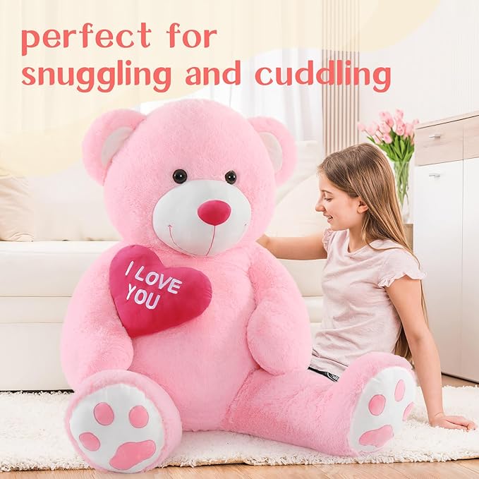 Large Teddy Bear Stuffed Animal 5Ft, Big Teddy Bear with Heart, Giant Brown Stuffed Bear Plush Toys for Kids, I Love You Bear Gift for Girlfriend Wedding