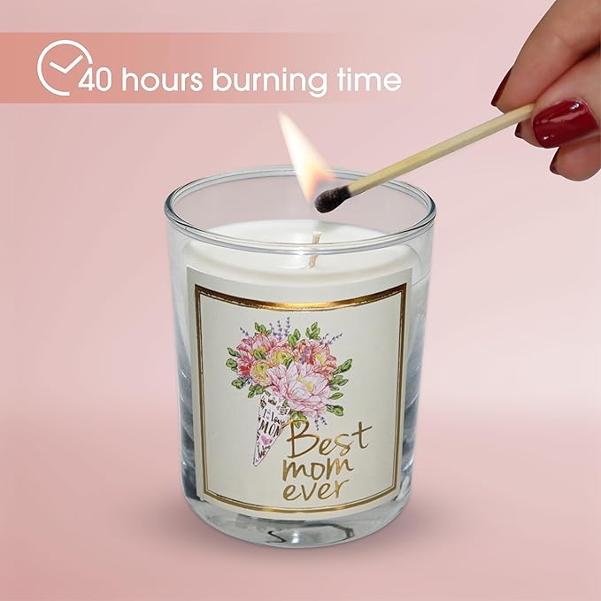CharmLab Candle - Mother’s Day, Birthday Gift for Mom from Daughter or Son – Best Mom Ever- Luxury Glass Jar Candle with Gift Box - Lavender Scented - 12 oz, Natural Bio Wax, 40 Hr Burn