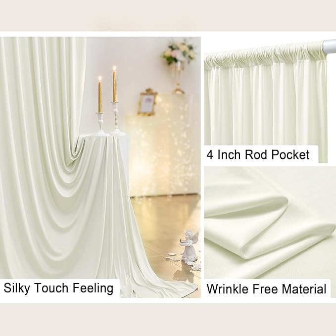 30 ft x 8 ft Ivory Backdrop Curtain Panels, 6 Panels 5 ft x 8 ft Wrinkle Free Polyester Photography Backdrop Drapes, Wedding Party Home Decoration Supplies