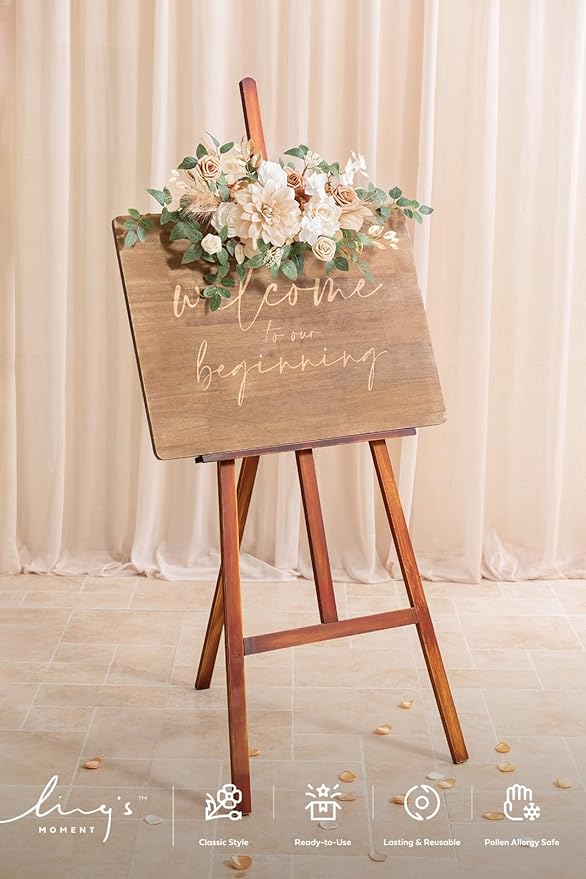 Ling's moment 2pcs Fall Wedding Artificial Floral Swags Welcome Sign Flowers Backdrop Garlands Brown for Ceremony Reception Door Wall Home Decorations Entryway Outdoor Board Table Decor