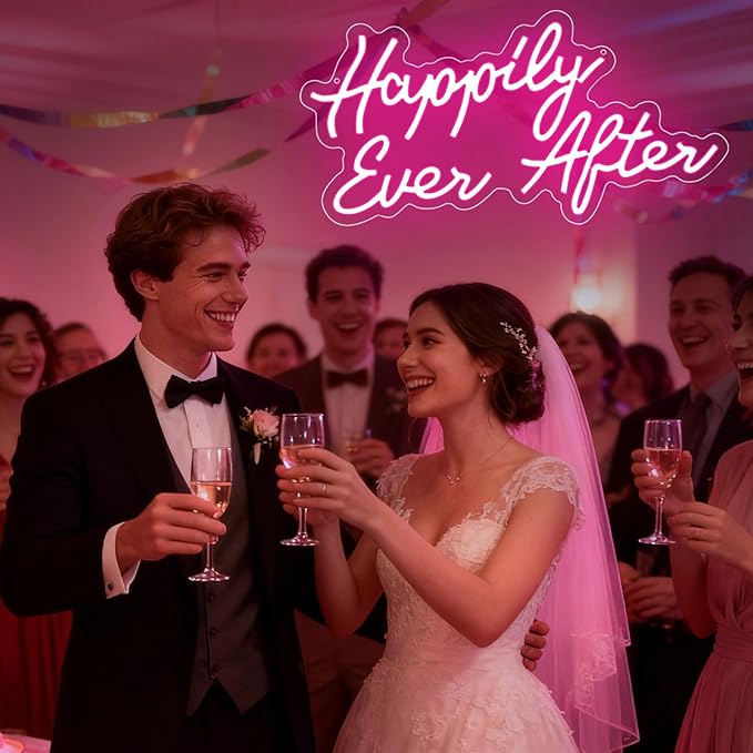 Happily Ever After LED Neon Light Sign, Wedding Neon Led Lights for Bachelorette Bridal Engagement Party Decoration Bridal Shower Wall Decor Signs Valentine's Day Dimmable USB Powered(16.9"*9.1")