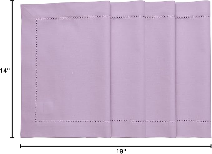 Solino Home Cloth Placemats Set of 4 - Cotton Linen Hemstitch Lavender Ice Placemats 14 x 19 Inch for Valentines, Spring, Easter