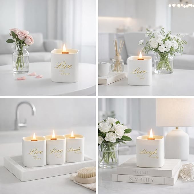 Set of 3 Premium Scented Soy Candles Gift Set | One Life Collection - Orange Blossom, White Tea & White Bloom | Crackling Wood Wick | Luxury Candle Set for Relaxation, Home Décor & Gifts | 9.8oz Each