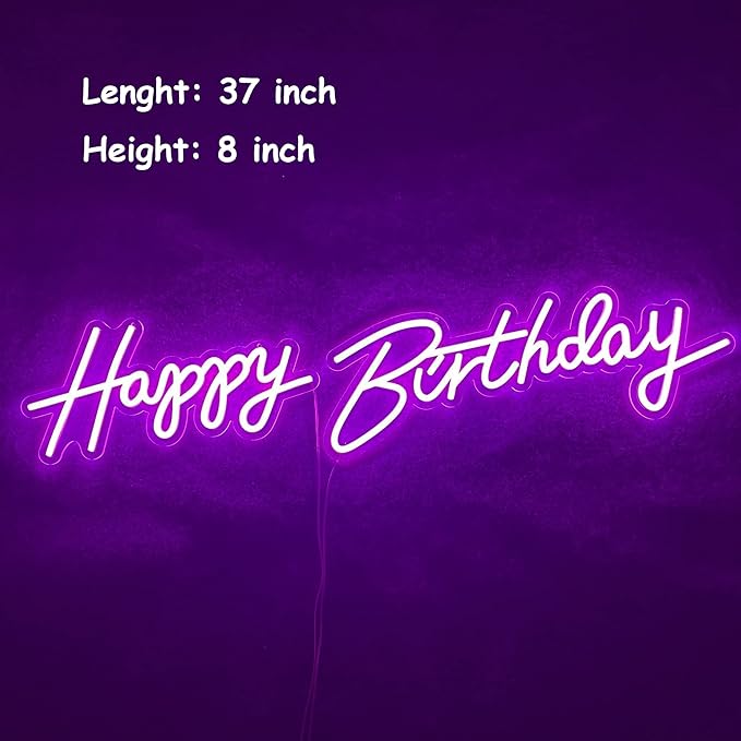 37x8 inch Happy Birthday Neon Sign Art Wall Lights for Beer Bar Club Bedroom Hotel Pub Cafe Wedding Birthday Party Gifts_Pink
