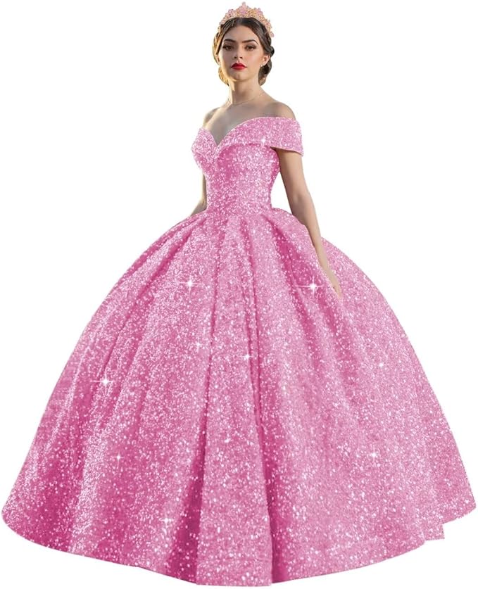 TRHTX Sparkly Sequin Quinceanera Dresses 2024 Off Shoulder Ball Gown Long A-line Sweet 16 Dresses