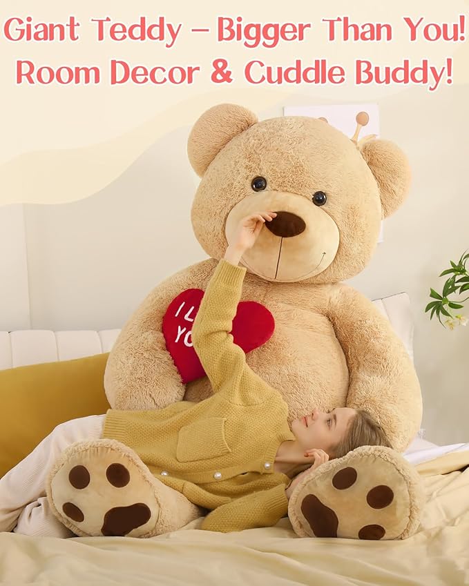Tezituor Giant Teddy Bear 6ft Stuffed Animals - “I Love You”Red Heart Jumbo Human Size Teddy Bear for Girlfriend,Boyfriend,Wife,Lover-Birthday, Anniversary, Valentines, or Long Distance