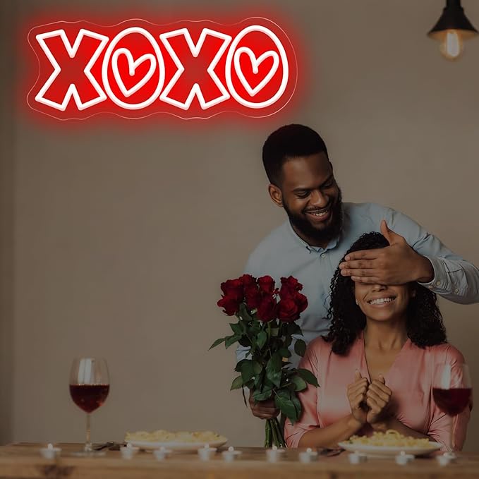XOXO Neon Sign, Hot Pink LED Light with Romantic Heart Accents for Lover Valentine Gifts, Bedroom Wall Art, Valentine’s Day Gift, Romantic Home Decor, Couples Gift 15″ × 5.7″