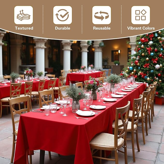 sancua Red Tablecloths for 6 Foot Rectangle Tables, 8 Pack - Washable Polyester Fabric Table Cloth for Wedding Christmas Party, Birthday, Banquet Reception, 54x108 Inch