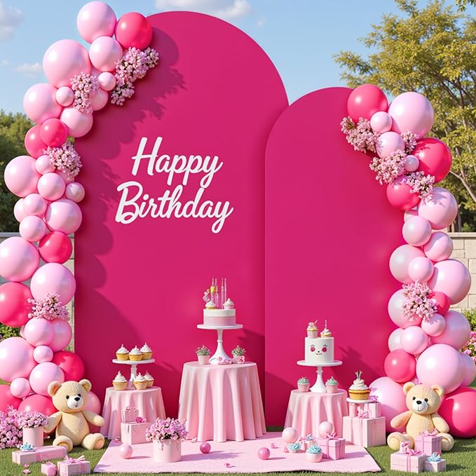 Hot Pink Photo Arch Backdrop Cover Set of 2 Spandex 7.2 and 6ft Arch Covers Stretchy Backdrop Birthday Party Arch Stand Covers for Girls Baby Shower Wedding Bridal Shower Banquet Background