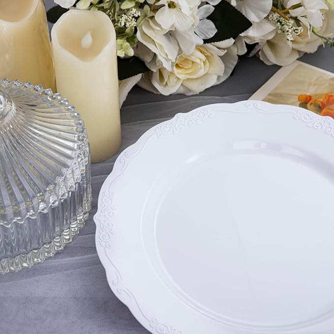 DaYammi 60PCS White Plastic Plates, Heavy Duty White Disposable Plates Premium 10inch Dinner Plates Hard Plastic Plates Disposable for Party Wedding Bridal Shower