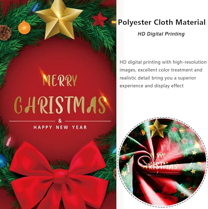 YongFoto 5x5ft Merry Christmas Round Backdrop Cover Green Exquisite Christmas Ring Red Bowknot Circle Background for Photography Happy New Year Eve Party Xmas Santa Party Festival Baby Shower