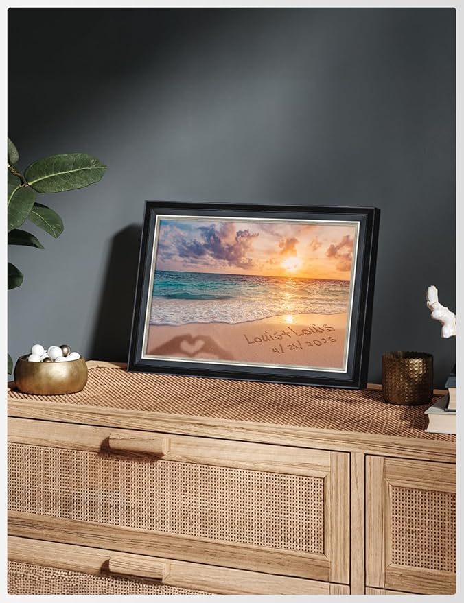 IPIC - "Forever Together Personalized Wall Art, Custom Beach Scene with with Solid Wood Frame, A Personalized Gift with Name and Date for Couple, Wedding, or Anniversary, Ready to Hang