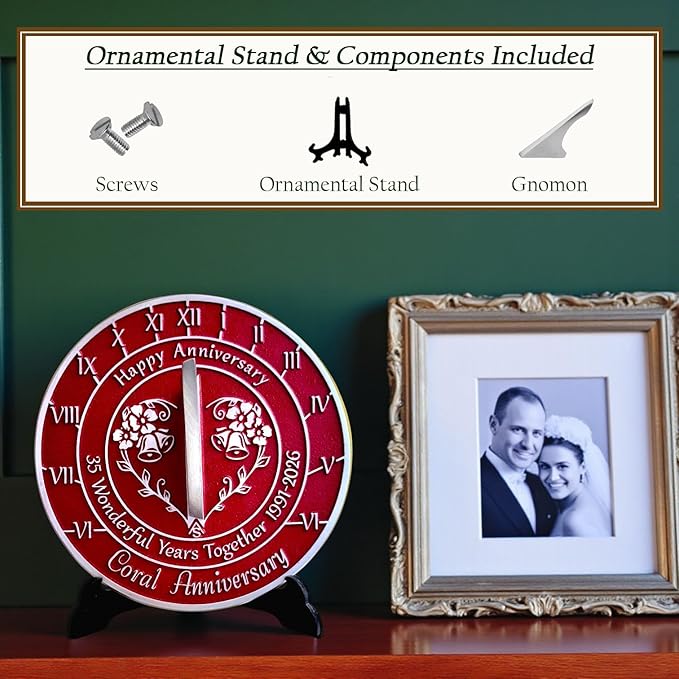 Anniversary Sundial Gift for 35th Coral Wedding Anniversary in 2026 - Recycled Metal Home Decor Or Garden Present Idea - Handmade in UK for Him, Her Parents Or Couples 35 Year Celebration