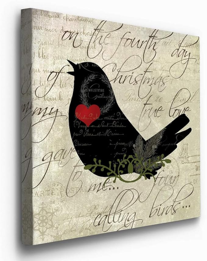 Renditions Gallery Twelve Days of Christmas Wall Art, Four Calling Birds, Cute Winter Artwork, Holiday Song Decor, Premium Gallery Wrapped Canvas, Ready to Hang, 32 in H x 32 in W, Made in America