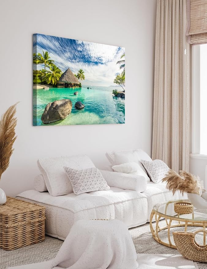 IPIC - "Tropical Memories Personalized Canvas Wall Art, Custom Beach Canvas Print with Name and Date on Rock, A Personalized Gift for Couple, Wedding, or Anniversary, Coastal Home Decor