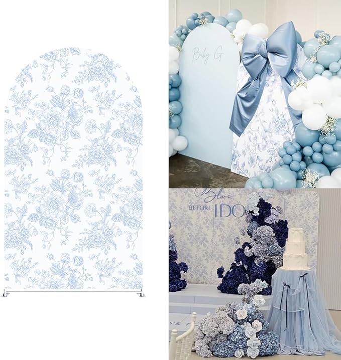 Something Blue Before I Do Arch Backdrop Cover Wedding Bridal Shower Bride to be Toile Party Arch Fabric Cover Blue Bloom Floral Baby Shower Decors (3X5ft,4135)